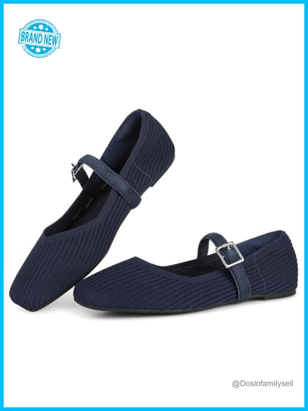 Women's Knit Mary Jane Flats Adjustable Strap Arch Support Ballet Shoes
